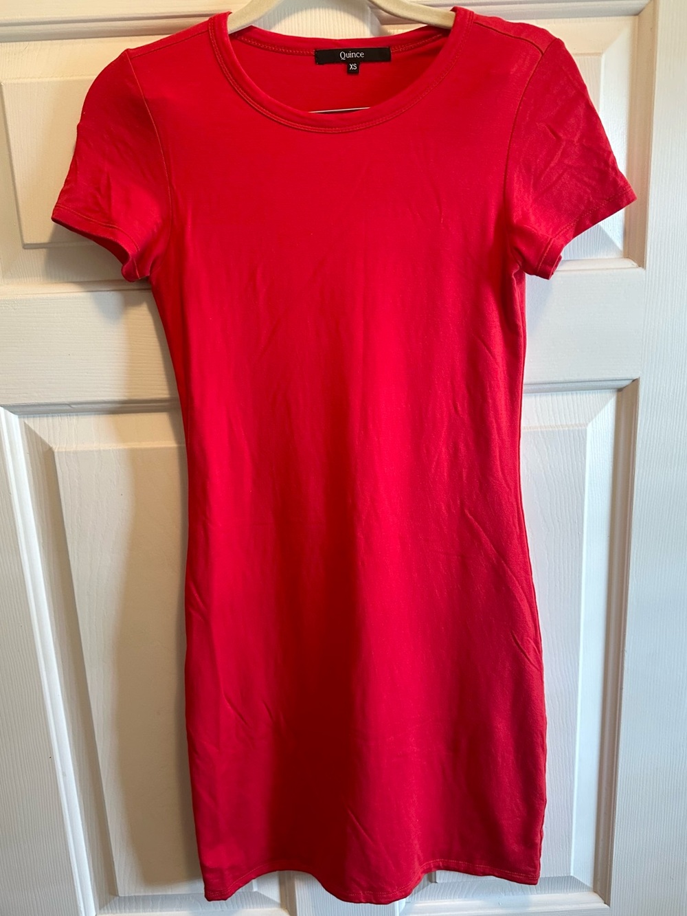 Quince Red Tencel Jersey Mini T-Shirt Dress Short Sleeve Bodycon Stretch XS